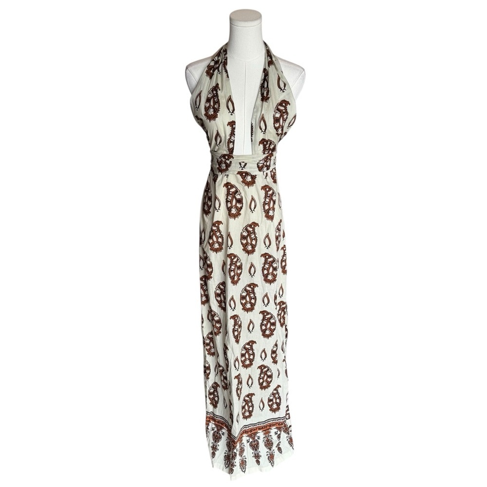 Johanna Ortiz - Dancing in Sanskrit Block Print Halter Maxi Dress Sz 4 - Picture 3 of 8
